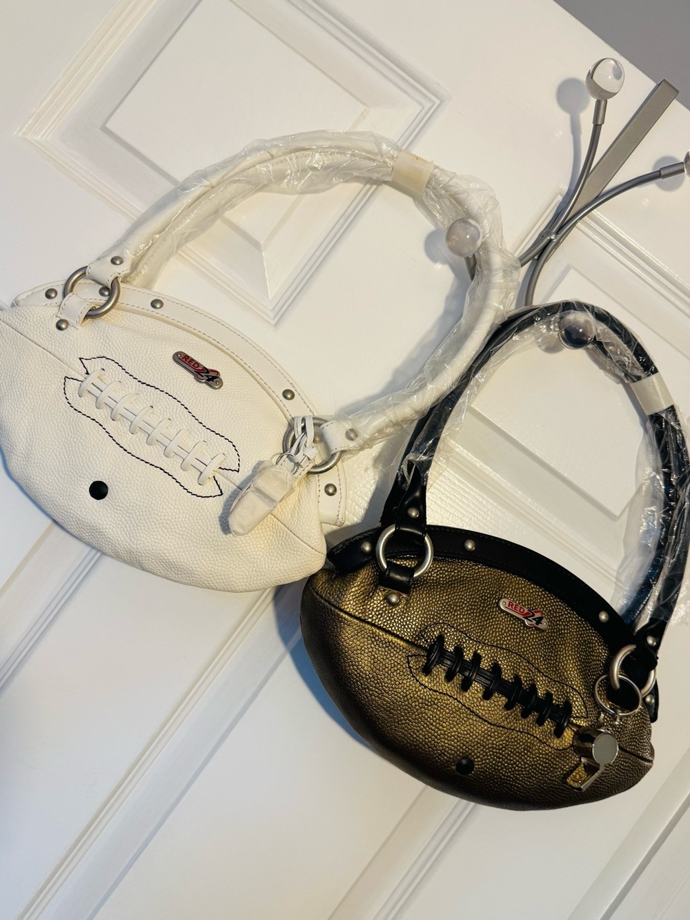White Leather Football-Style Handbag Shoulder Bag - Customize for Your Team - Picture 9 of 9